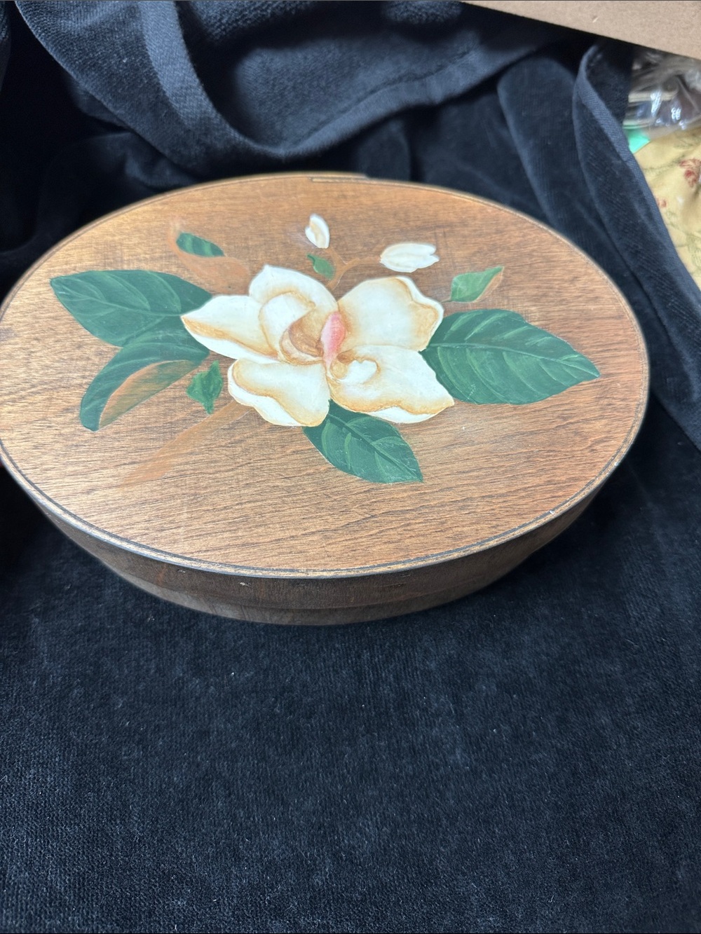 Decorative Wooden Trinket Box with White Floral Motif